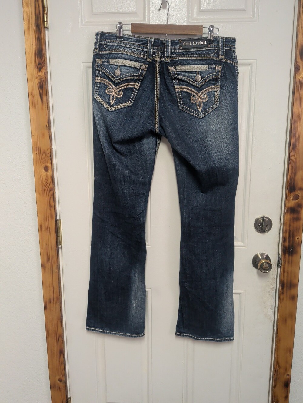 Rock Revial Roza Easy Boot Women Blue Denim Jeans Sz 31 Flap Pocket Distressed - Picture 5 of 16